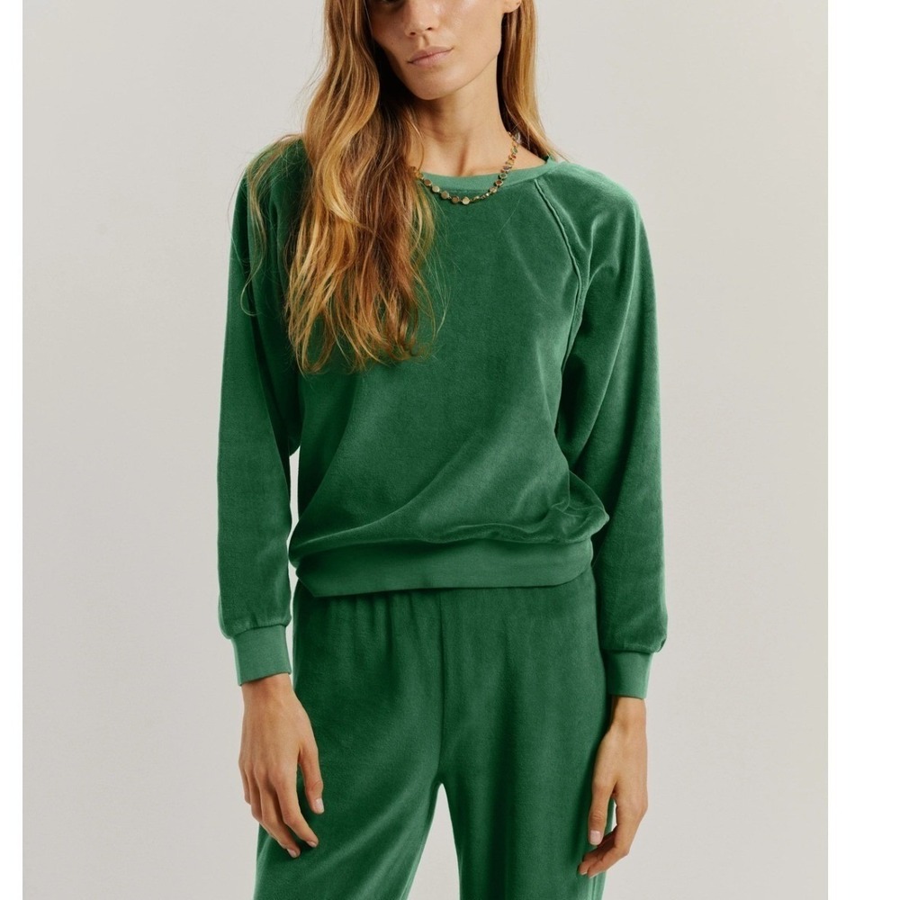 Suze Kondi Velour Tracksuit Set Lime Green Raglan Sweatshirt Harem Joggers XS - Picture 2 of 13